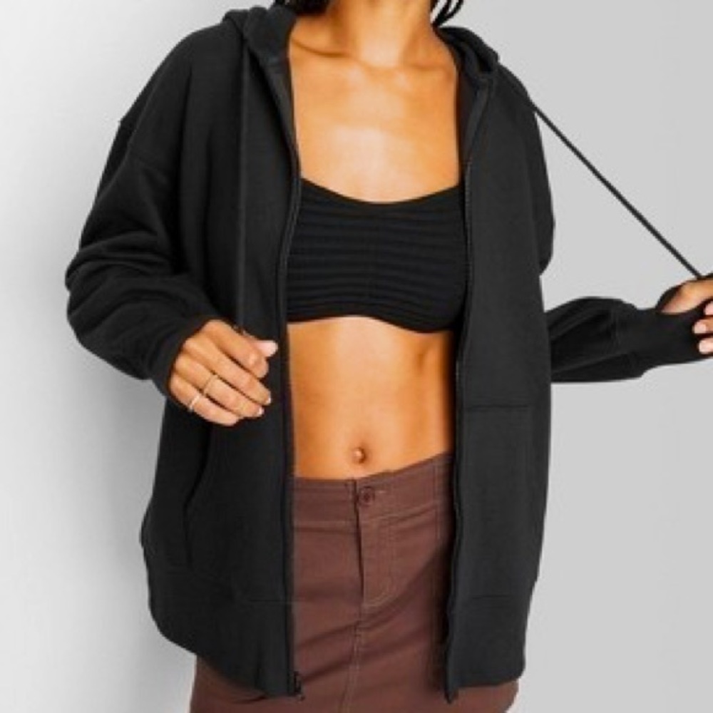 Primark black jacket fleece hoodie with black zip and drawing size XXS